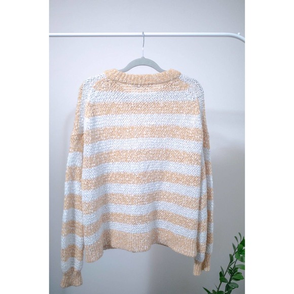 Madewell Yellow and White Striped Baez Cozy Fall Pullover Sweater Sz L - Picture 6 of 8